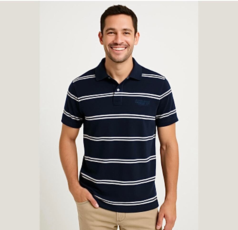 Vintage Y2K Aeropostale Navy Striped Polo Shirt Large Men's Cotton Knit Tee